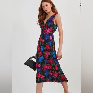 Vici Floral Midi Dress - Black, Pink, Blue